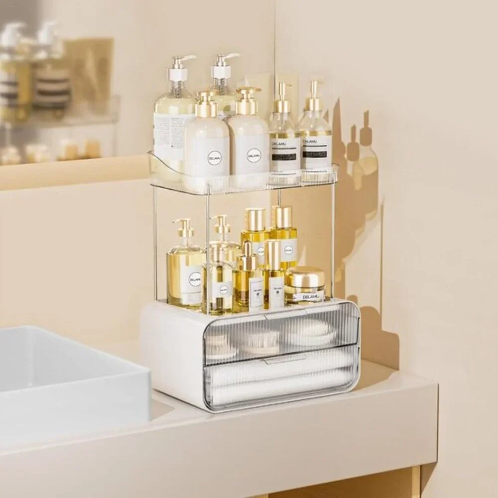 2-Tier Bathroom Counter Organizer, Clear Acrylic Drawers for Skincare & Makeup